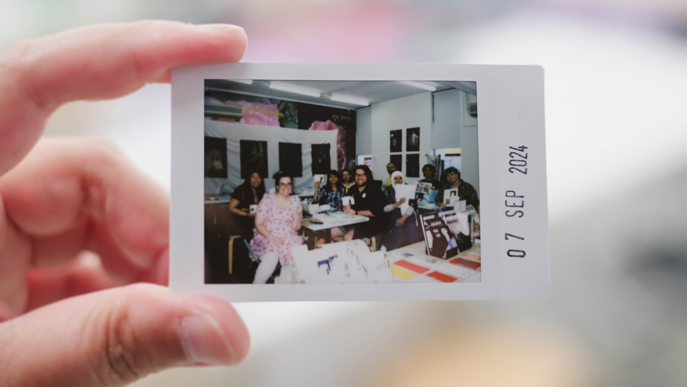 An instax photo from the first School of Zines workshop on September 7, 2024
